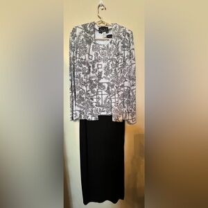 Alex evenings black/white 2 piece. long sleeved jacket sleeveless dress. size 8